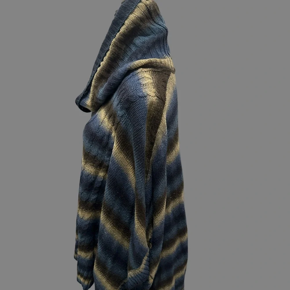 Striped Cowl Neck Sweater - Blue and Brown - Picture 10 of 15